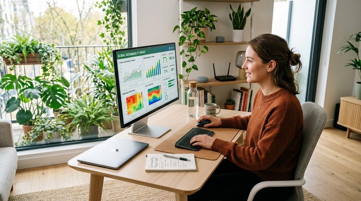 Pessoa anotando dados de consumo de energia em um caderno para calcular sua pegada de carbono