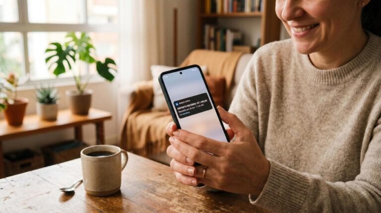 Pessoa consultando o status da restituição do imposto de renda no celular com atenção ao calendário de lotes
