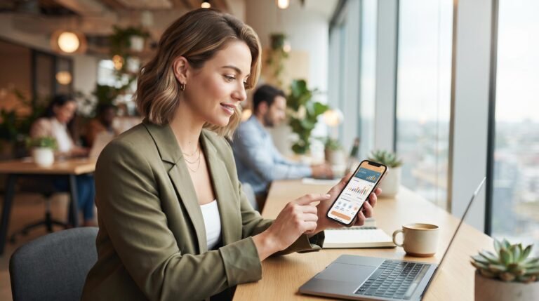 Pessoa configurando transferências automáticas por percentual do salário em um aplicativo de banco no celular